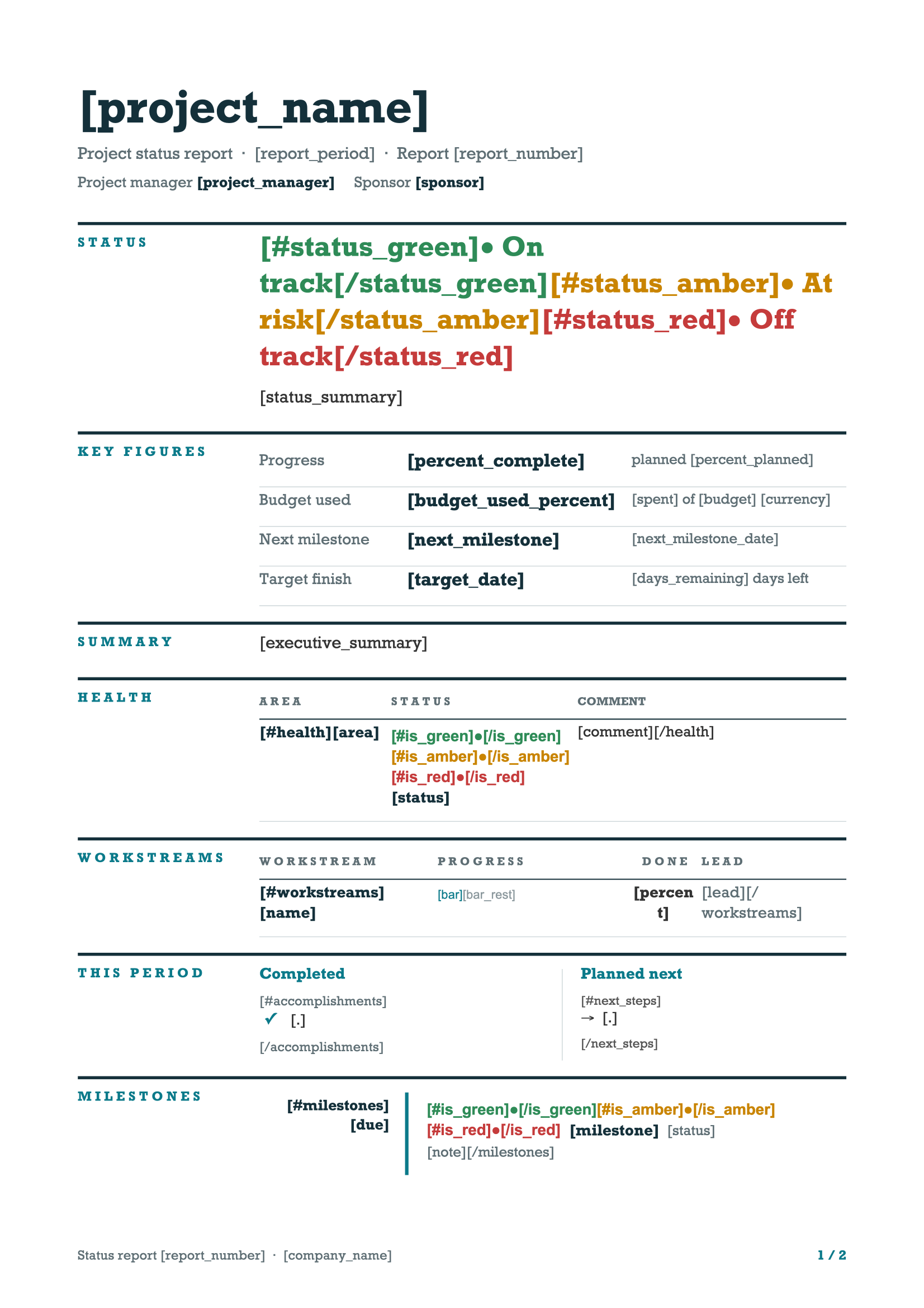 Project Status Report Template